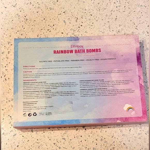 ELFINBAY Rainbow Bath Bombs 4 XL Organic For Kids or Adults Fizzes With Rainbows - Picture 3 of 3